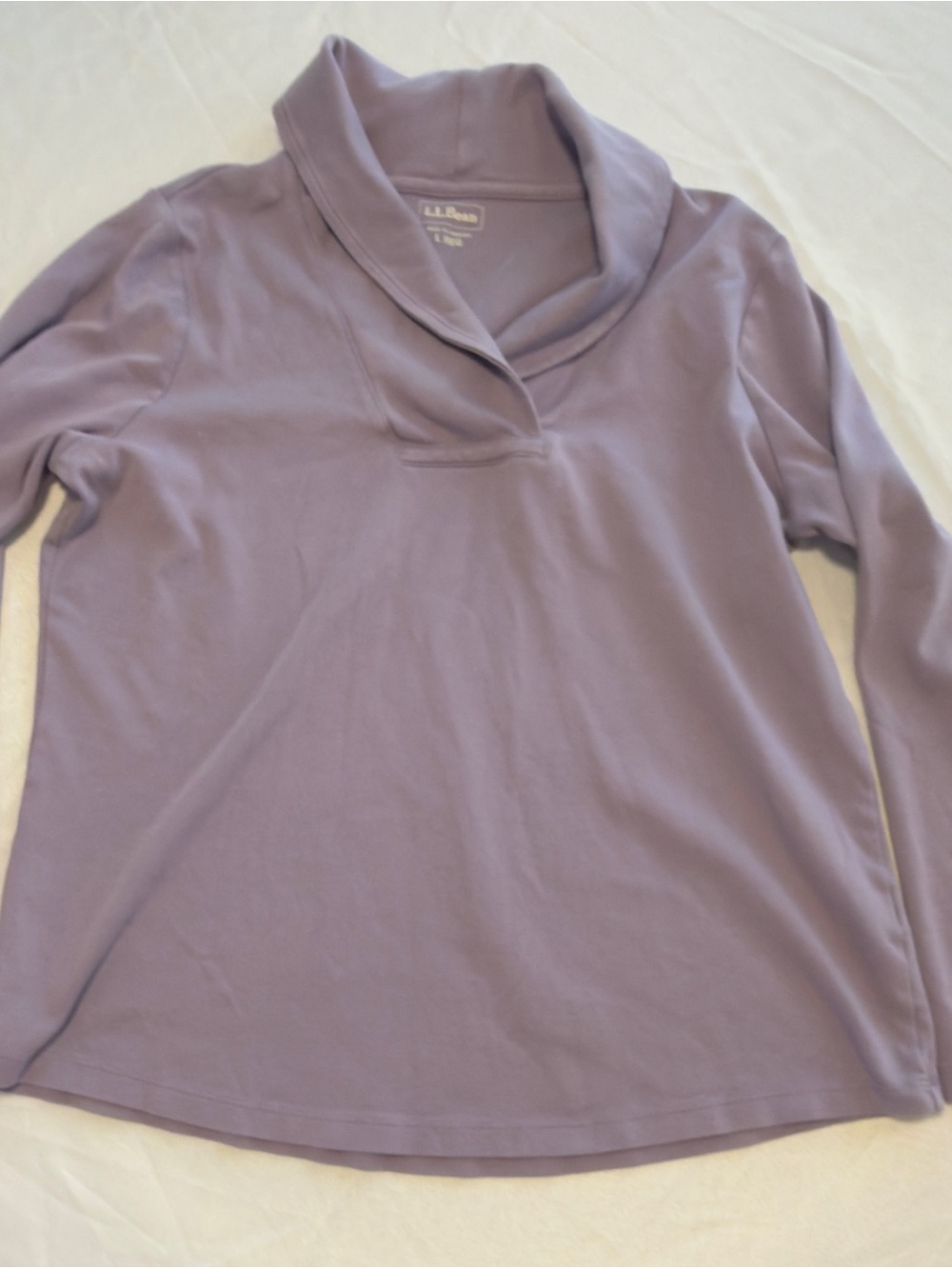 L.L. Bean Lavender Long-Sleeve Shawl Collar Top